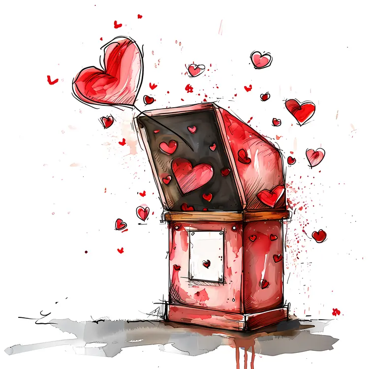 Illustrated Mailbox with Hearts for Valentine's Day