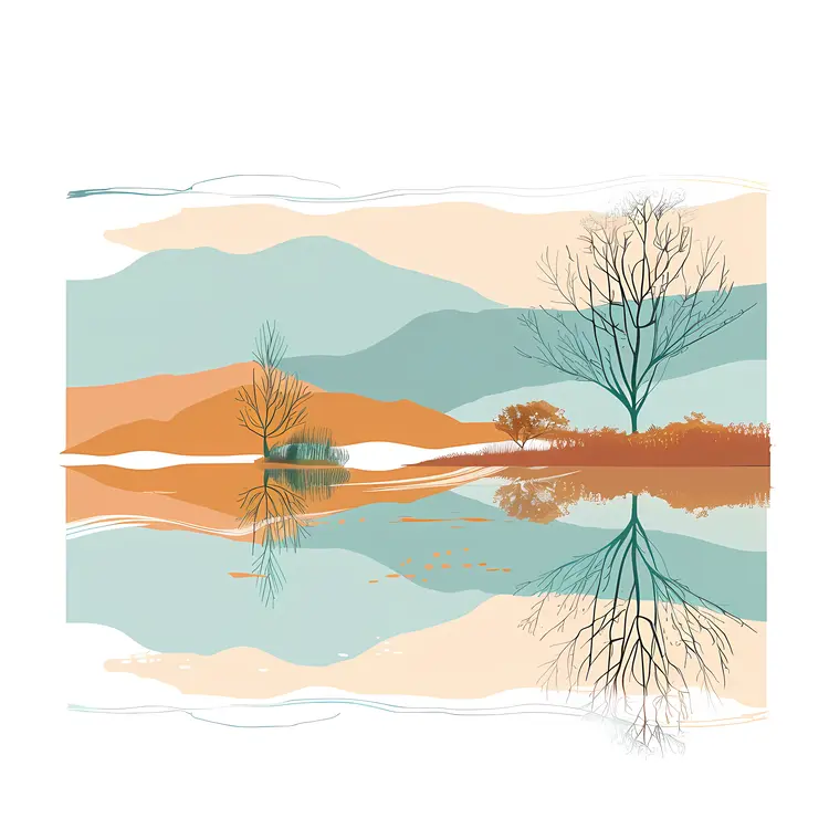 Beautiful Landscape Illustration with Mountains and Trees