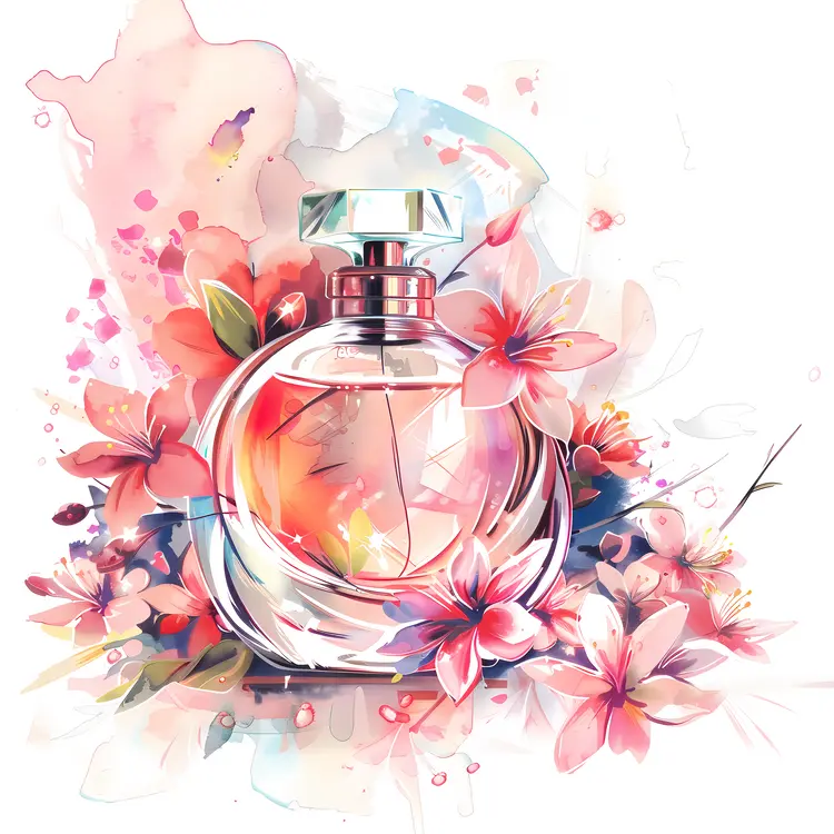 Elegant Perfume Bottle with Pink Floral Accents