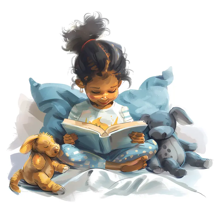 Girl Reading with Toys