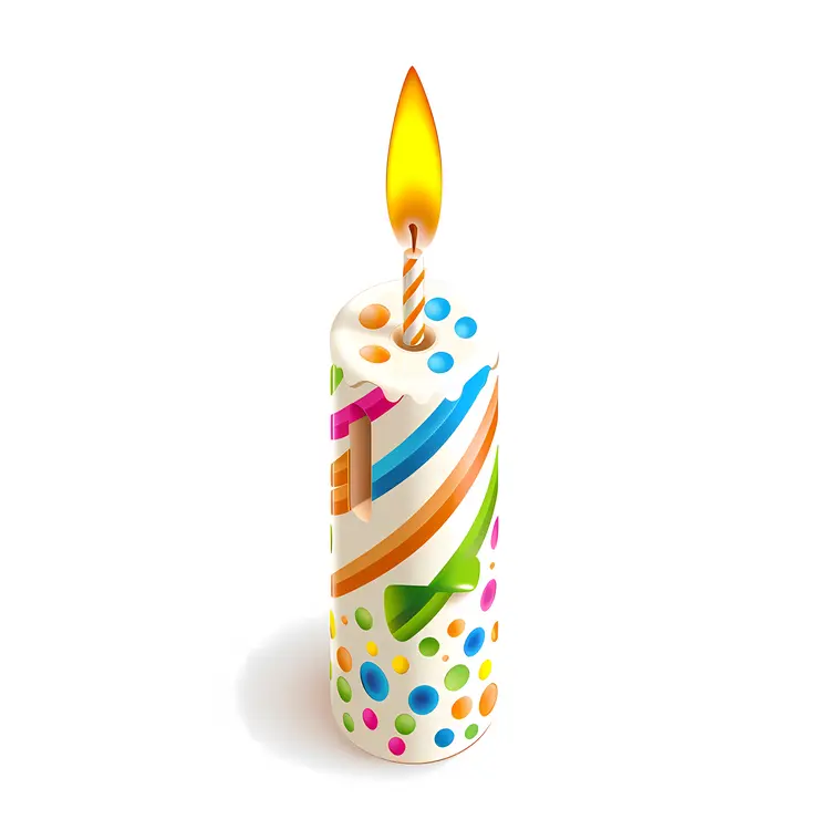 Colorful Birthday Candle with Flame