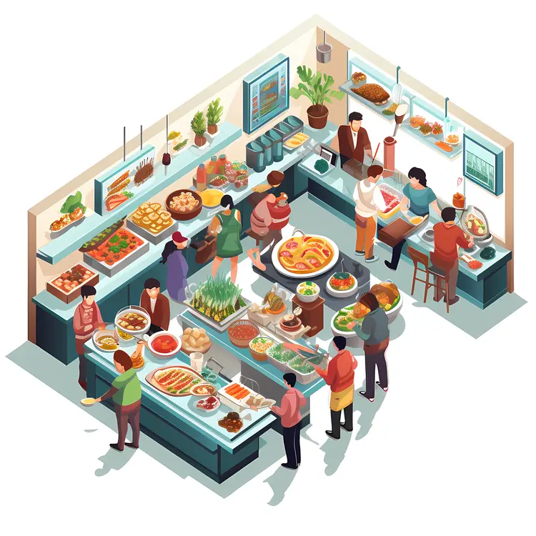 People Enjoying a Buffet