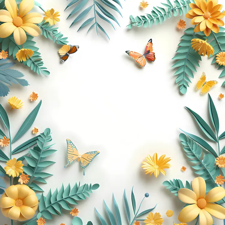 Colorful Floral Frame with Butterflies