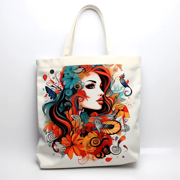 Artistic Tote Bag with Colorful Woman Portrait