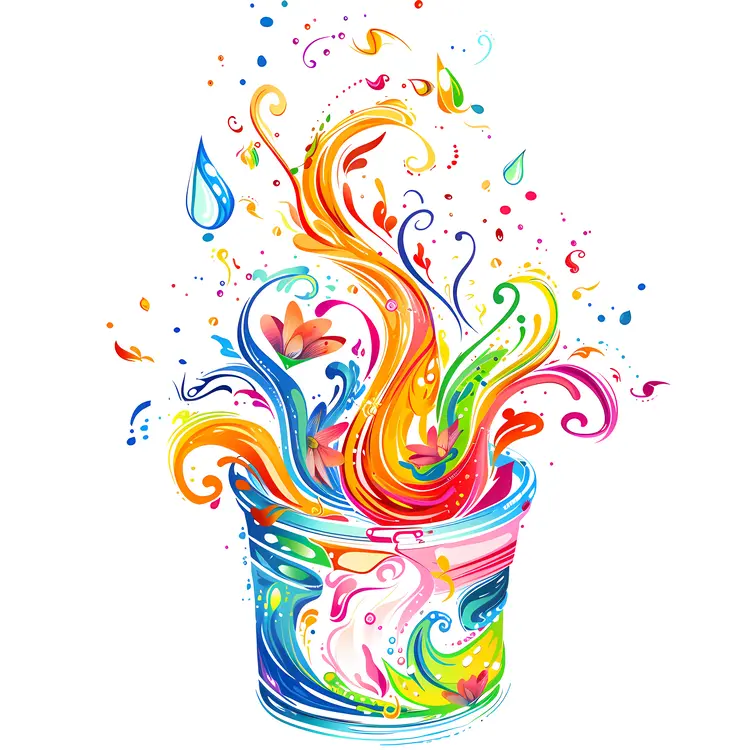 Colorful Paint Splashing from Bucket