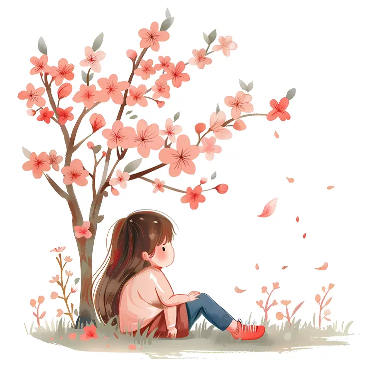 Girl Sitting Under a Blossoming Tree