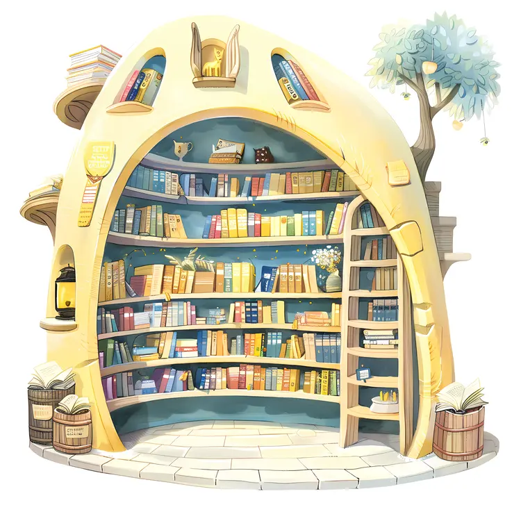 Cozy Book Nook with Tree