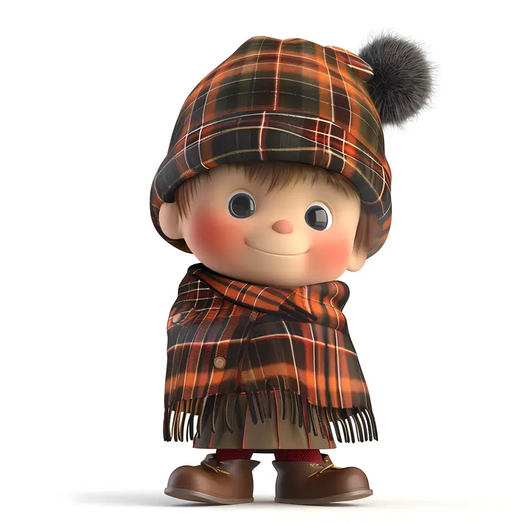 Boy in plaid hat and scarf