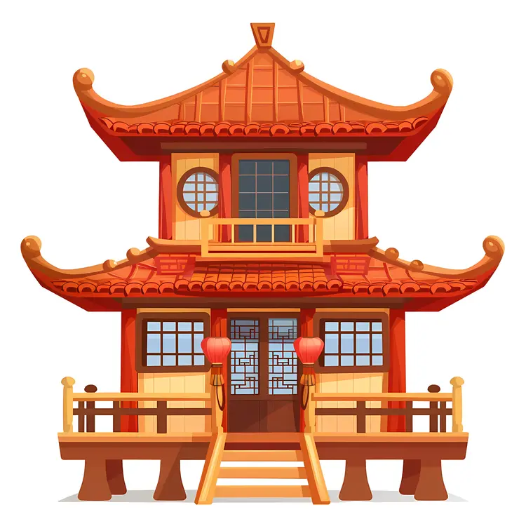 Oriental Pagoda with Red Roof