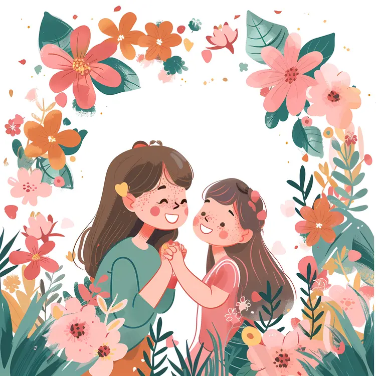 Sisters with Floral Background
