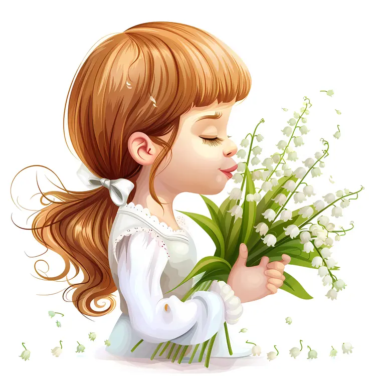 Young Girl with Flowers Illustration
