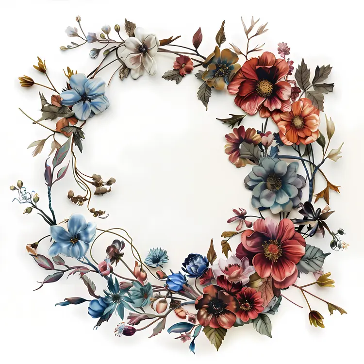 Delicate Floral Wreath with Blue and Red Flowers