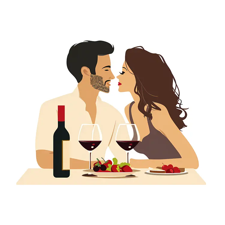 Romantic Couple Dining with Wine