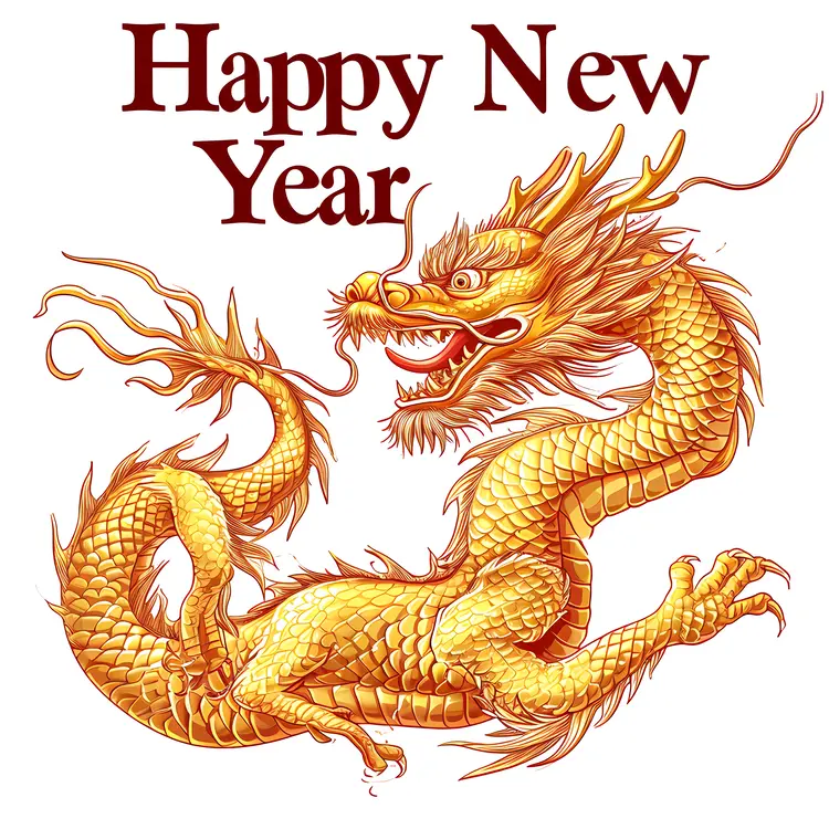 Golden Dragon with Happy New Year Text