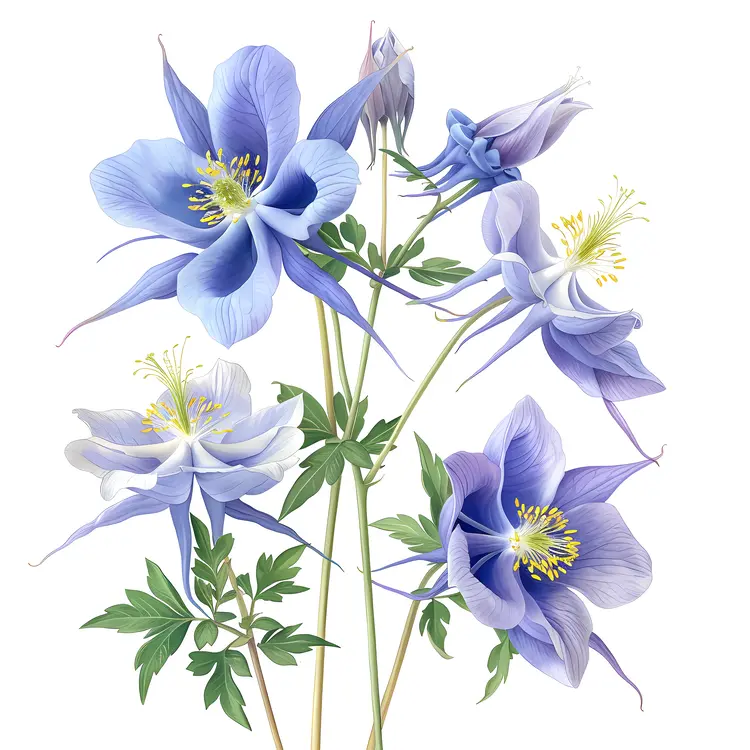 Blue Columbine Flowers in Bloom