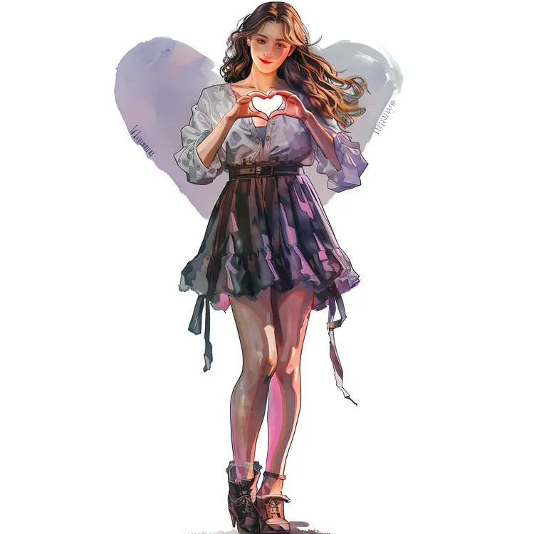 Illustration of Woman Making Heart Gesture
