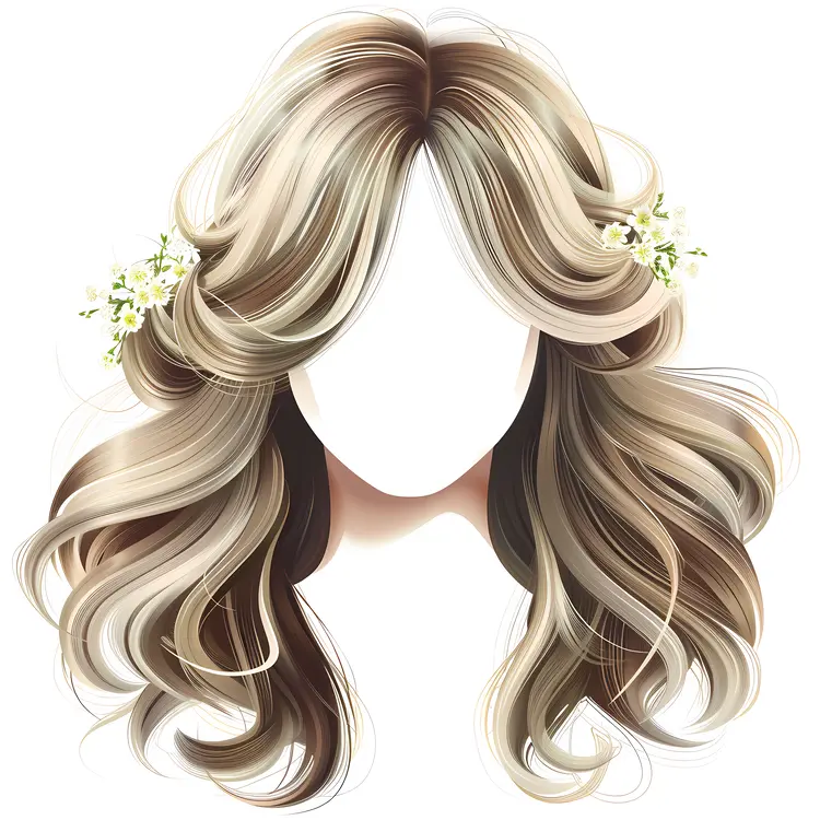 Illustration of Blonde Curly Hair with Flowers