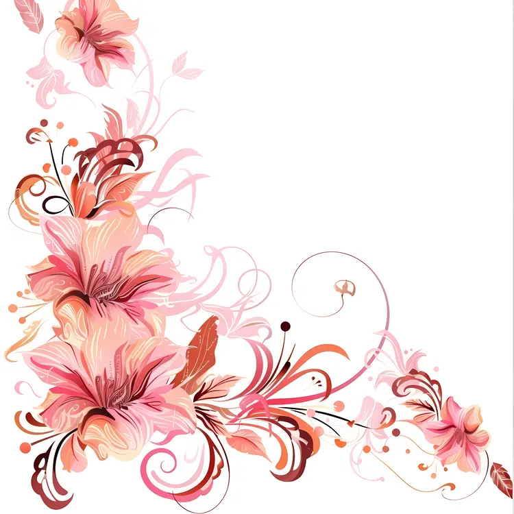 Pink Floral Corner Design with Swirls