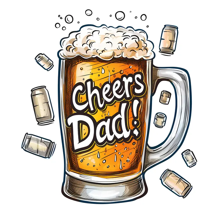 Cheers Dad Beer Mug with Cans Illustration for Father's Day