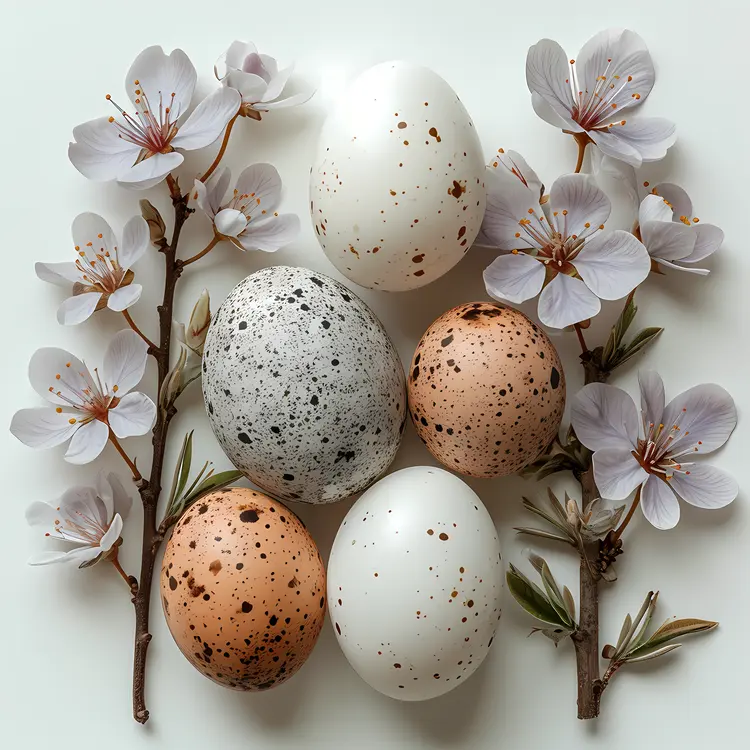 Speckled Eggs with Spring Flowers