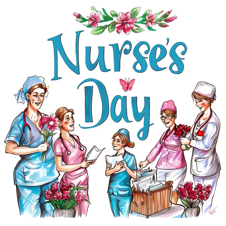 Nurse's Day Celebration with Nurses and Flowers