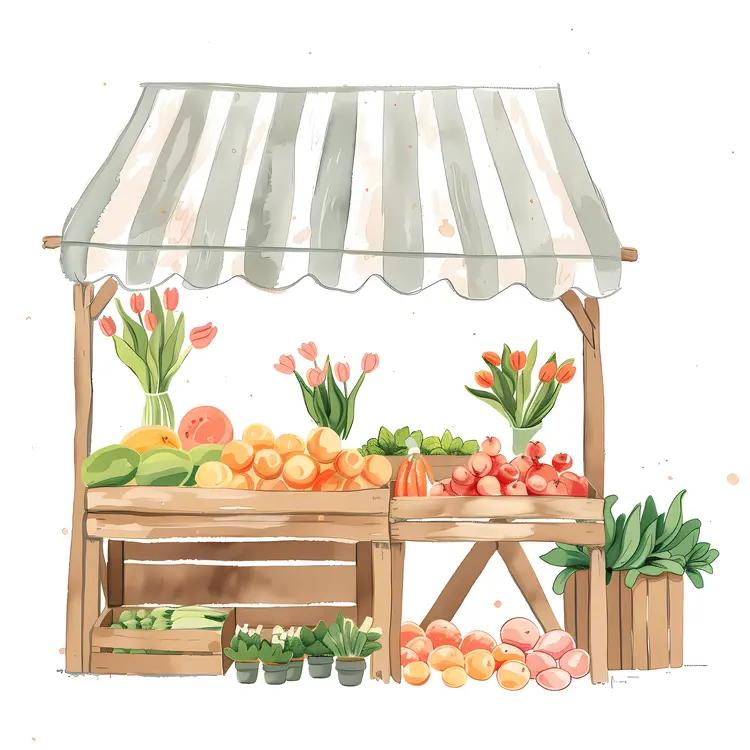 Market Stall with Fruits and Vegetables