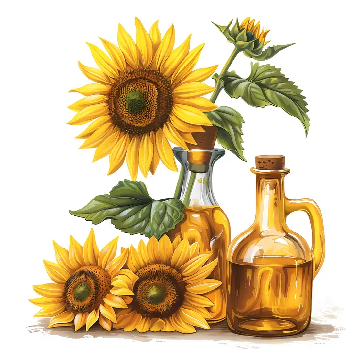 Sunflowers and Oil Bottles Art