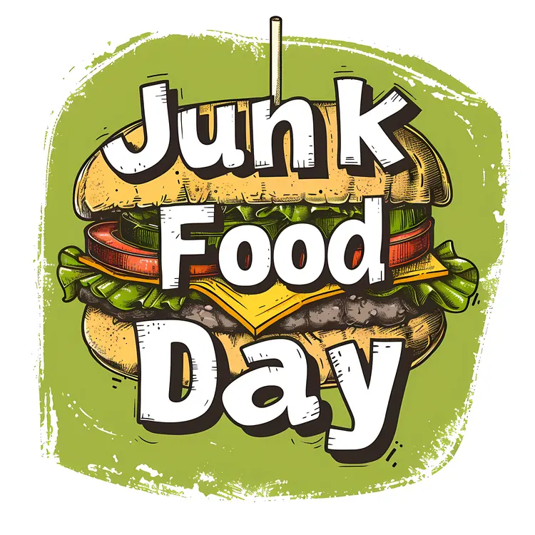 Junk Food Day Illustration with a Burger on Green Background