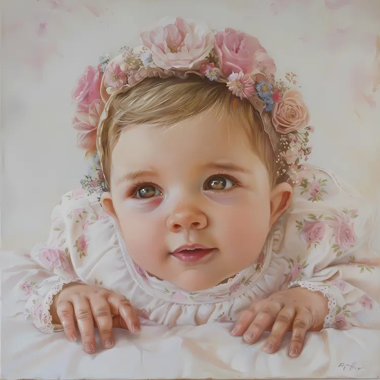Baby with Flower Headband in Realistic Portrait