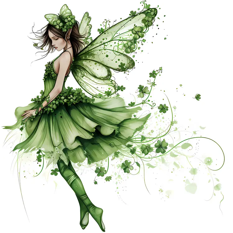 Green Fairy with Floral Dress