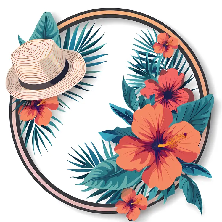 Tropical Frame with Hat and Flowers