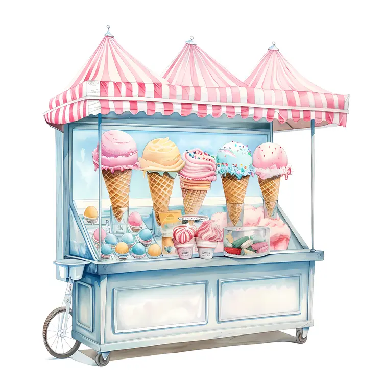 Colorful Ice Cream Cart with Sweets
