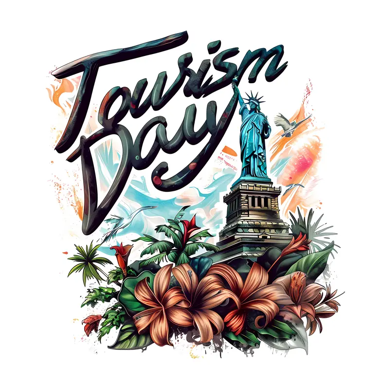 Tourism Day Celebration with Statue of Liberty and Flowers