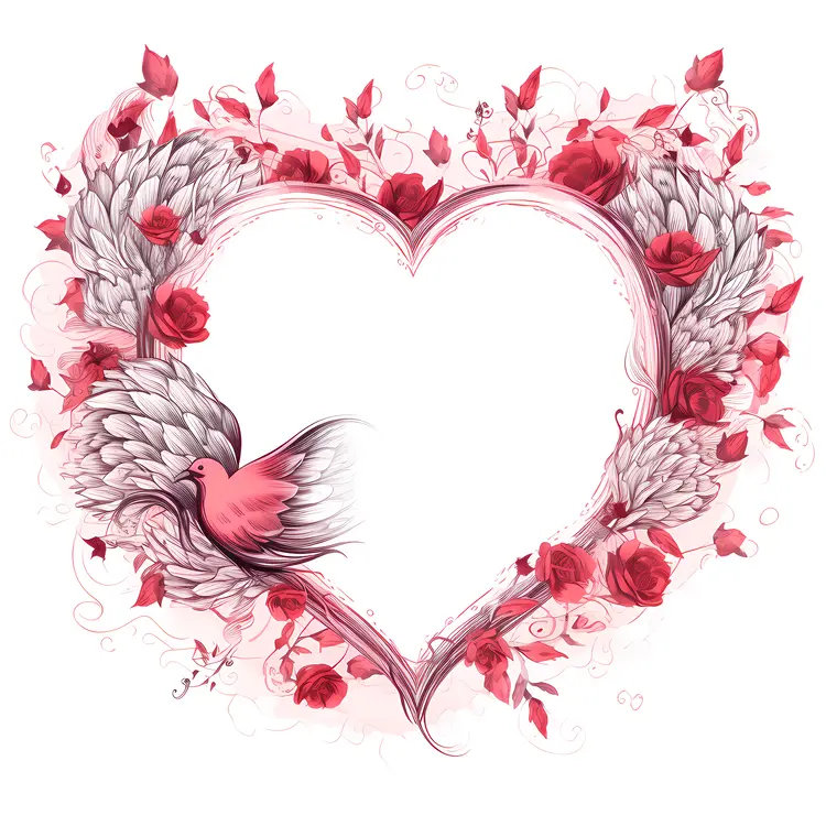 Heart Frame with Bird and Roses