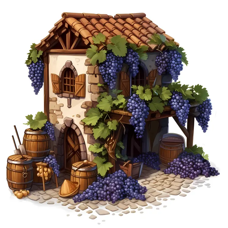 Rustic Grape House with Barrels