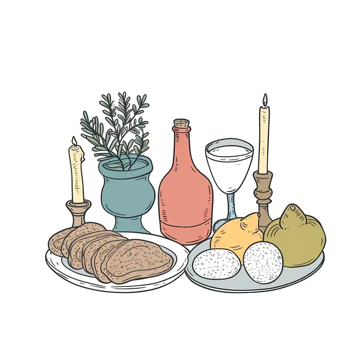 Bread and Wine with Candles and Herbs