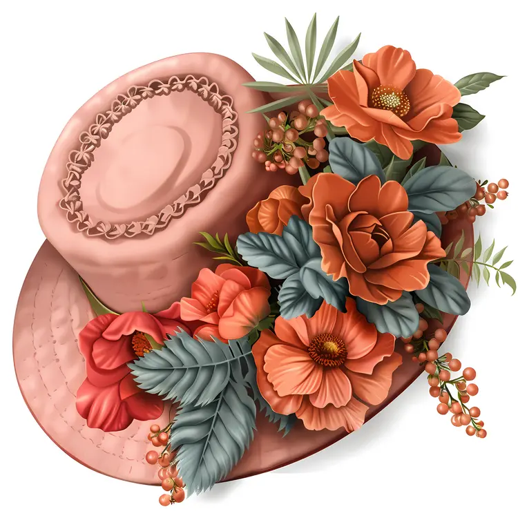 Pink Hat with Floral Decoration