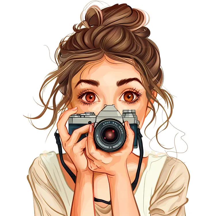 Woman with Camera and Brown Hair