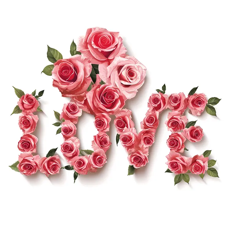 Love Text with Pink Roses