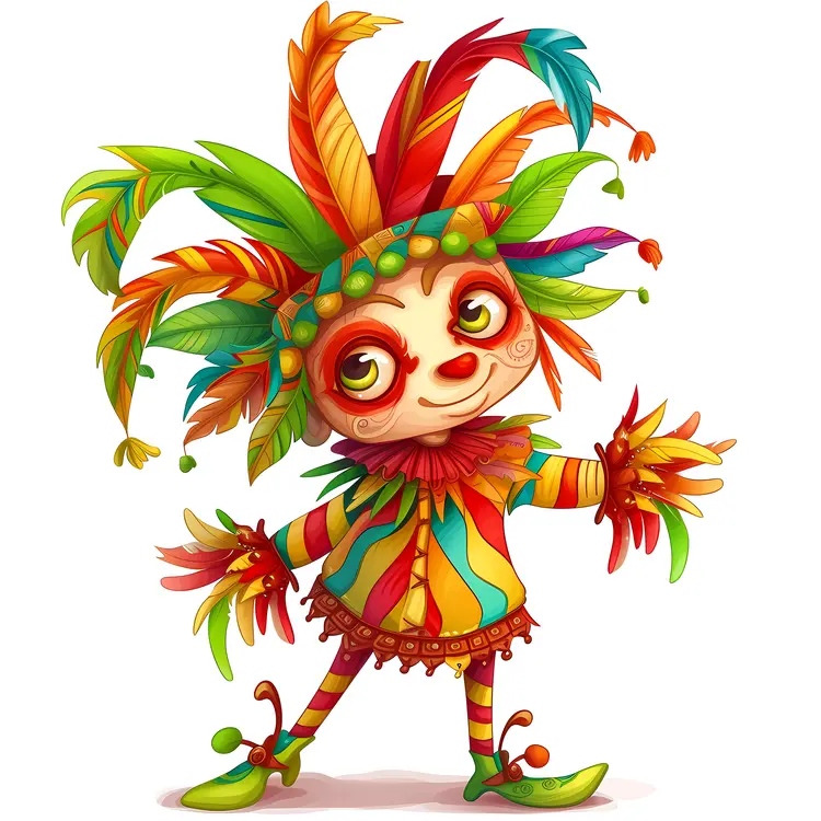 Colorful Jester Kid in Carnival Costume
