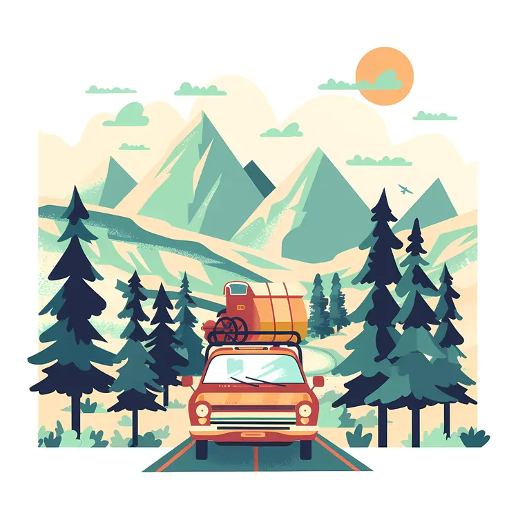 Red Car in Mountain Landscape