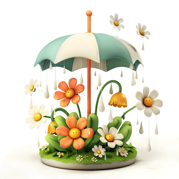 Umbrella with Cartoon Flowers