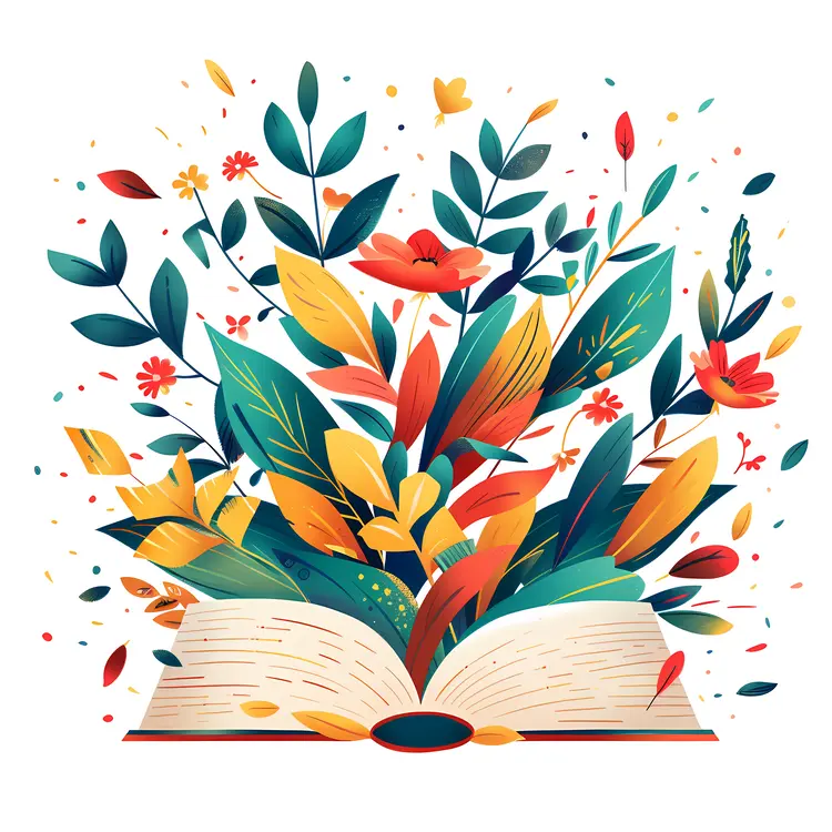 Colorful Flowers Growing from an Open Book