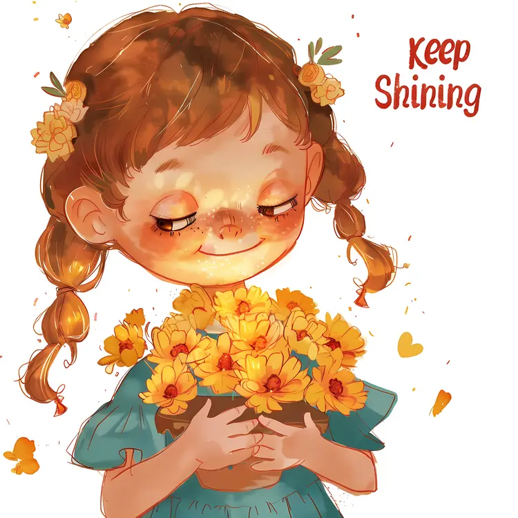 Smiling Girl Holding Yellow Flowers