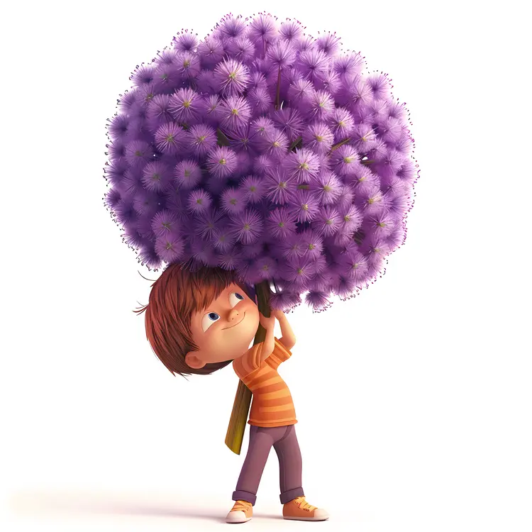Boy with a Giant Purple Flower Bouquet
