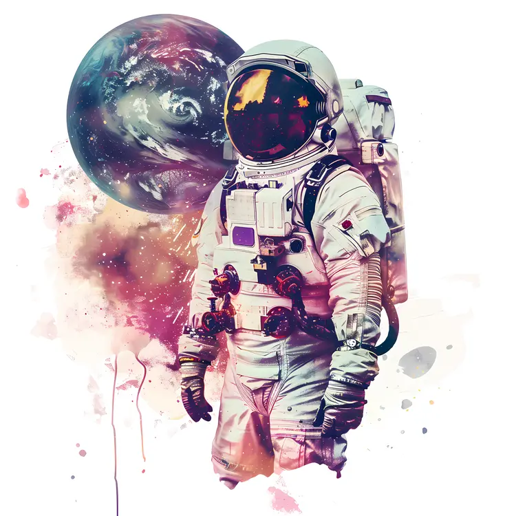 Astronaut with Colorful Space Background