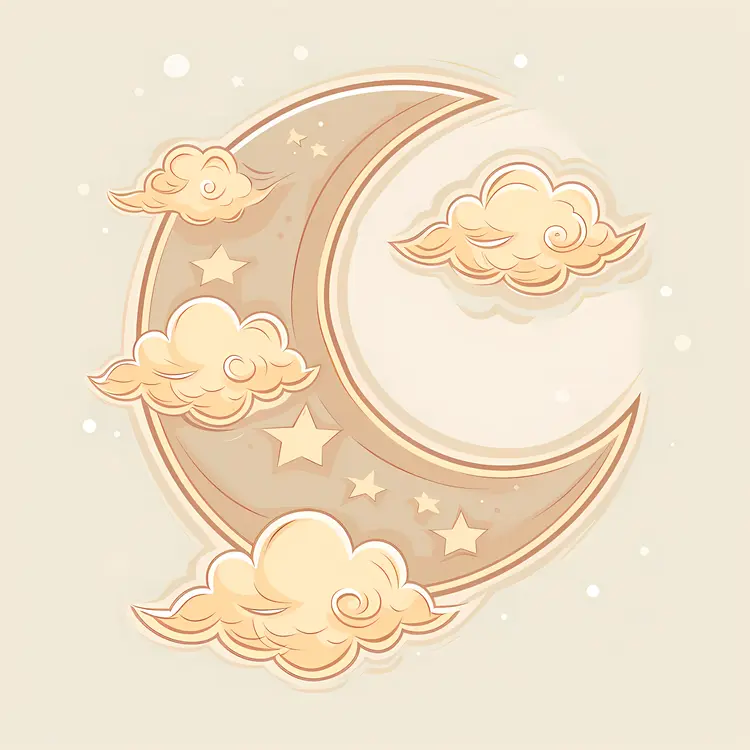 Crescent Moon with Clouds and Stars