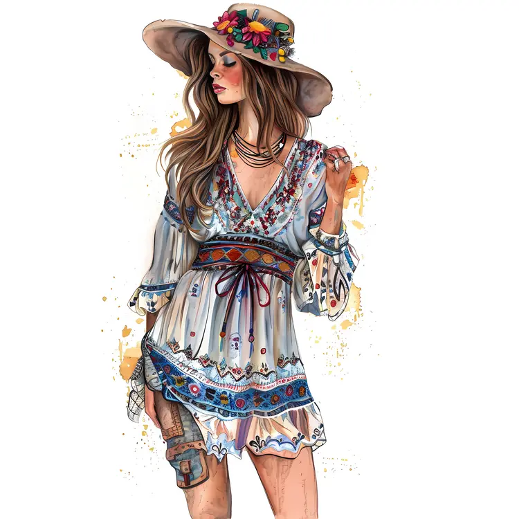 Bohemian Style Outfit with Hat