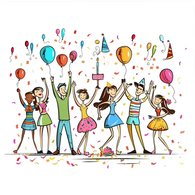 Teens Celebrating with Balloons and Confetti