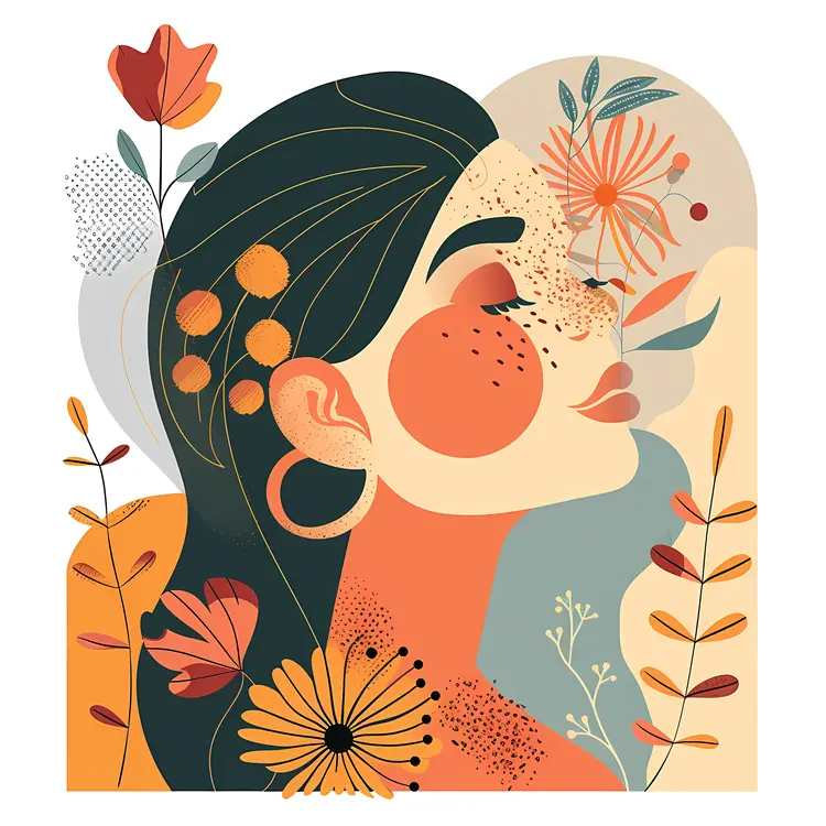 Abstract Woman with Flowers